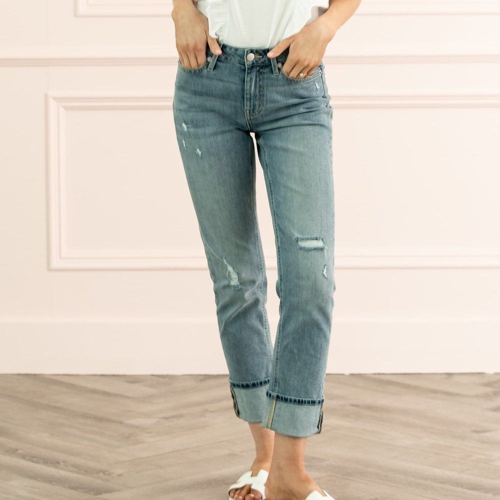 Rachel Parcell High-Rise Girlfriend Destroyed Jean